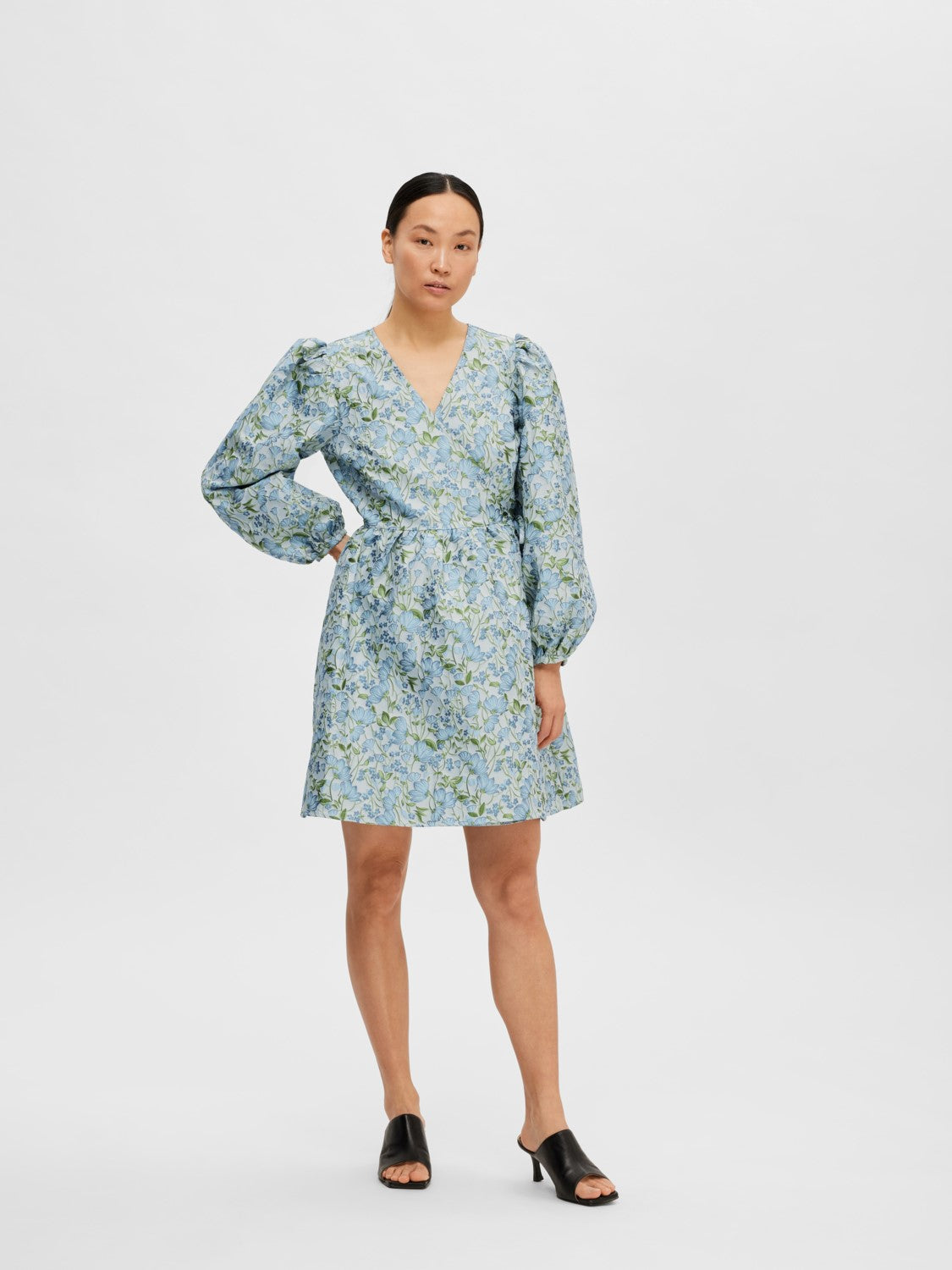 Aliana-Siv Jaquard Ls Short Dress - Blue Heron