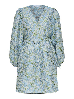 Aliana-Siv Jaquard Ls Short Dress - Blue Heron