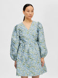 Aliana-Siv Jaquard Ls Short Dress - Blue Heron