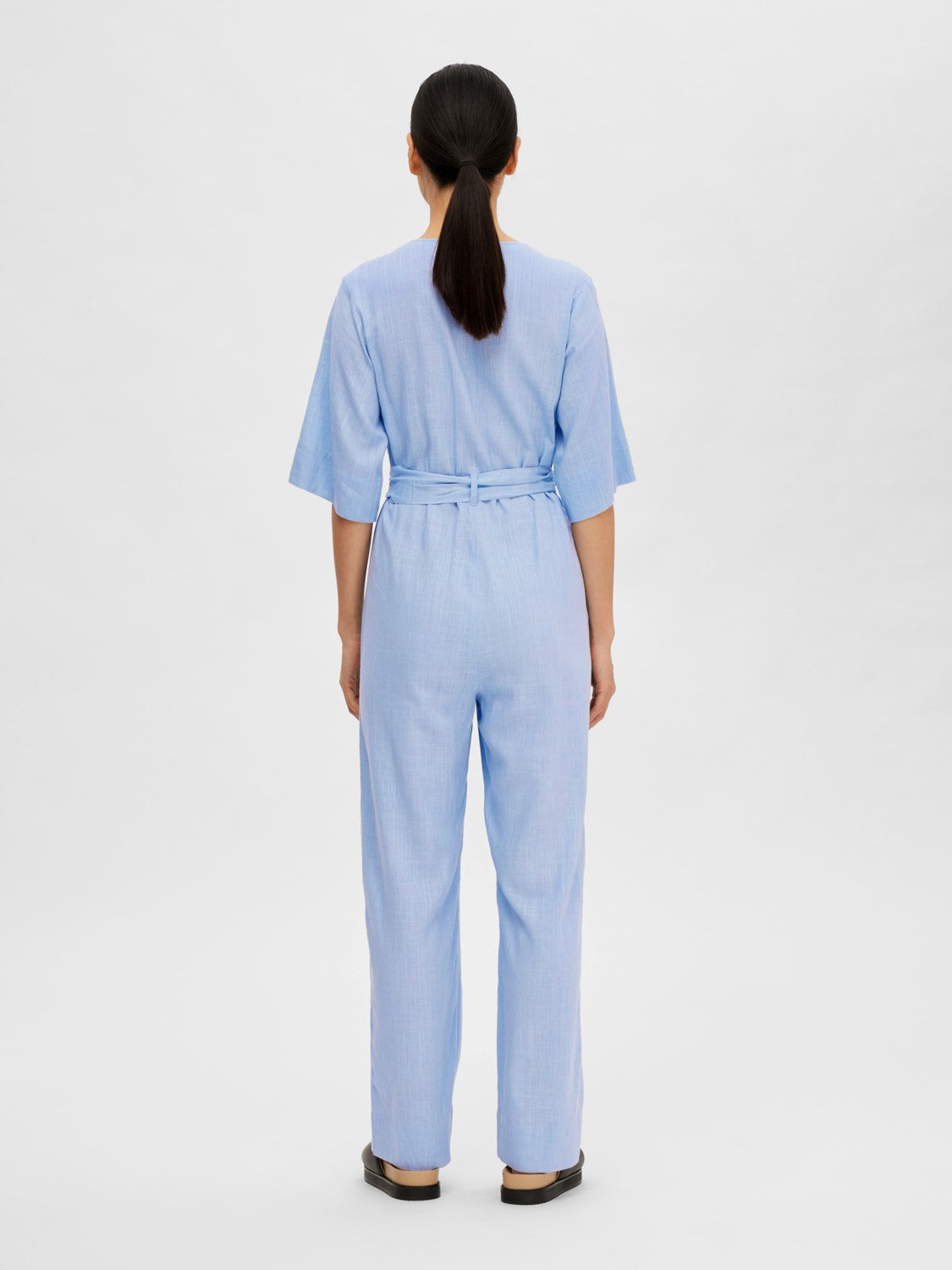 Viva 2/4 Long Linen Jumpsuit - Blue Heron