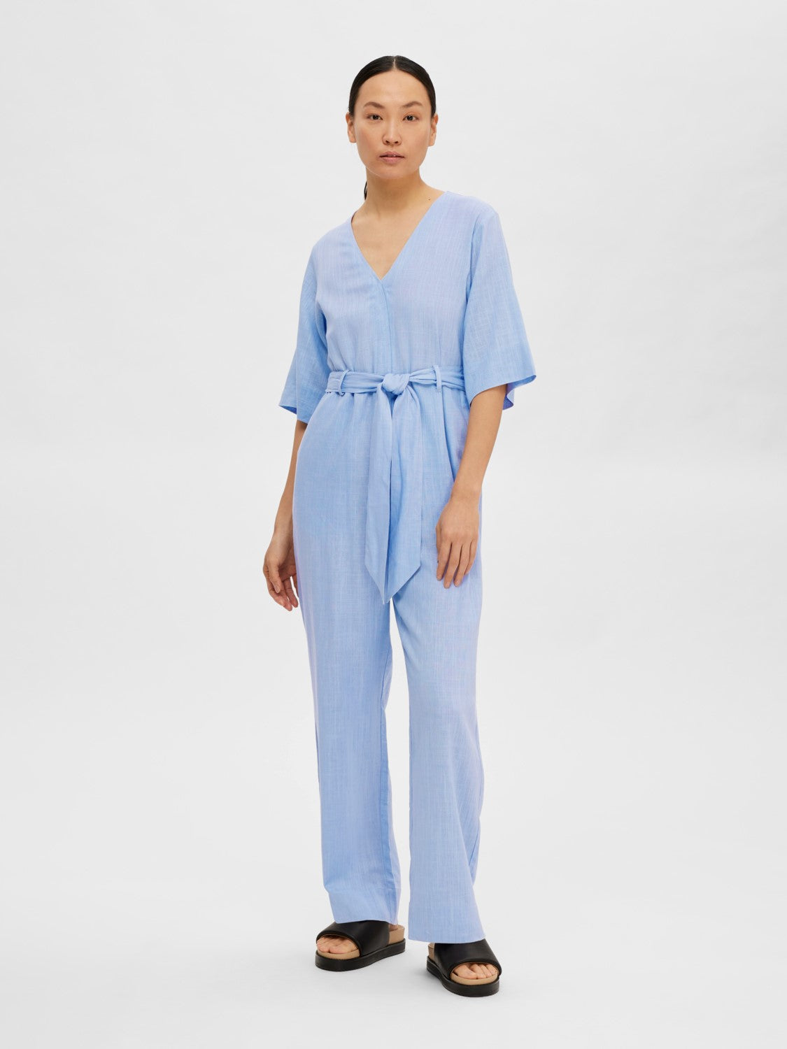 Viva 2/4 Long Linen Jumpsuit - Blue Heron