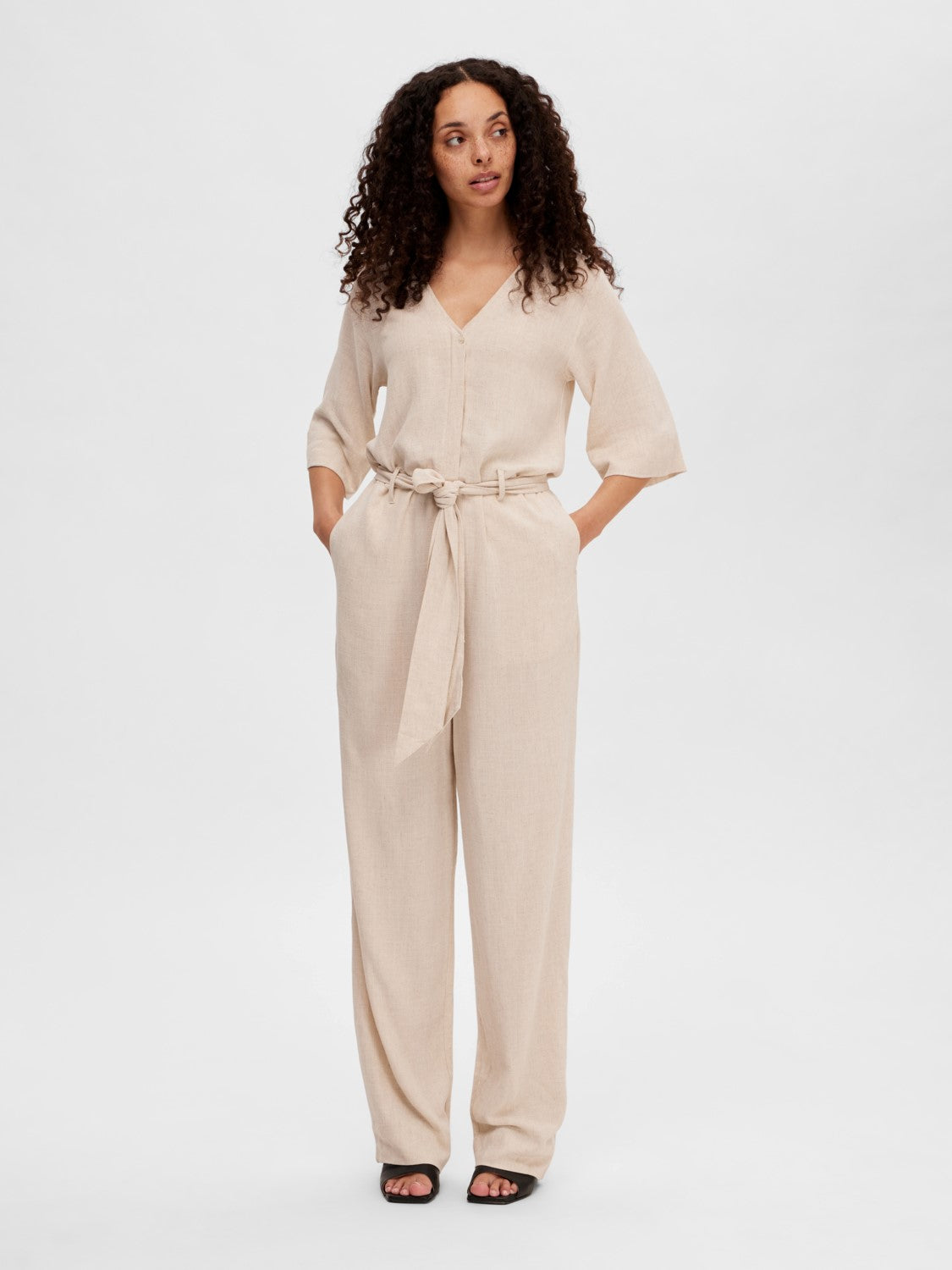 Viva 2/4 Long Linen Jumpsuit - Sandshell