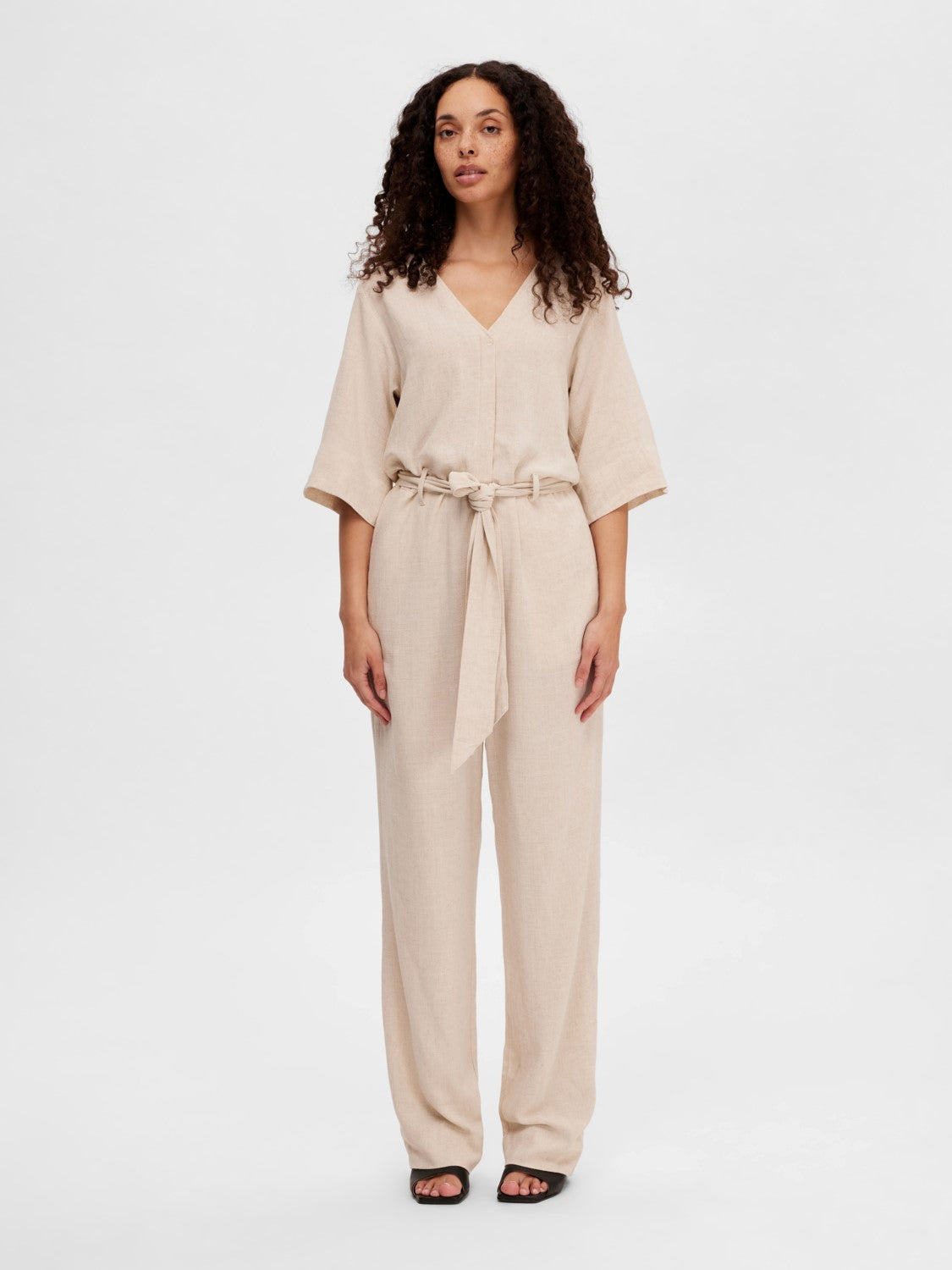 Viva 2/4 Long Linen Jumpsuit - Sandshell
