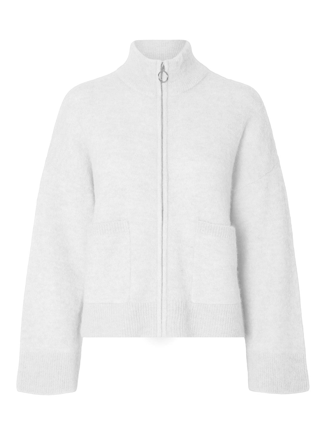 Sia Ls Knit Zipper Cardigan - Snow White Melange