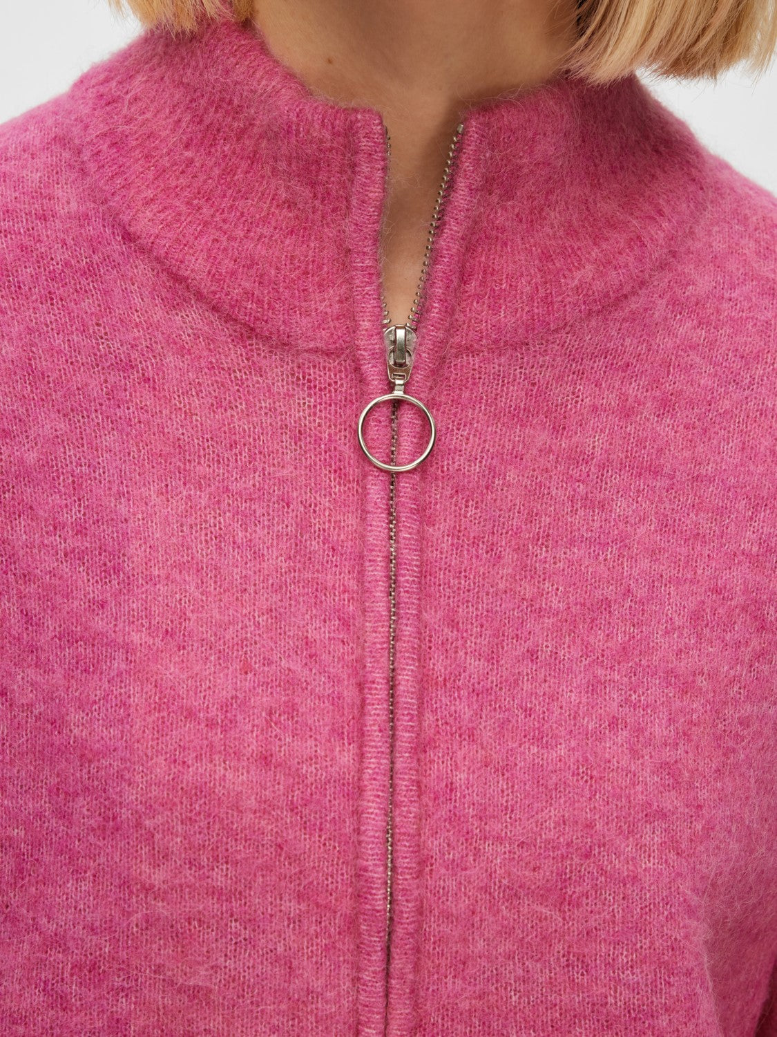 Sia Ls Knit Zipper Cardigan - Phlox Pink Melange