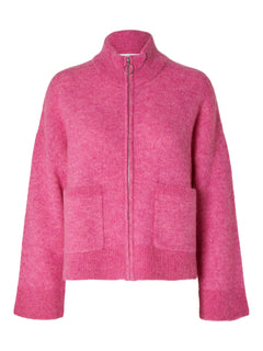 Sia Ls Knit Zipper Cardigan - Phlox Pink Melange