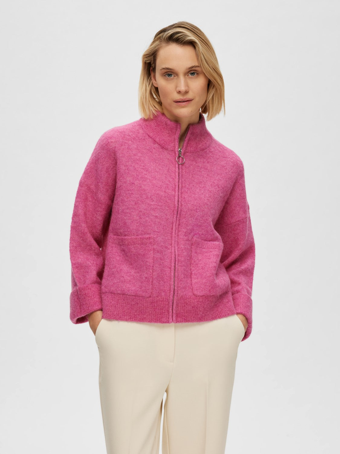 Sia Ls Knit Zipper Cardigan - Phlox Pink Melange