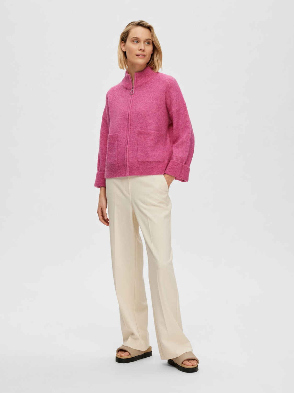 Sia Ls Knit Zipper Cardigan - Phlox Pink Melange