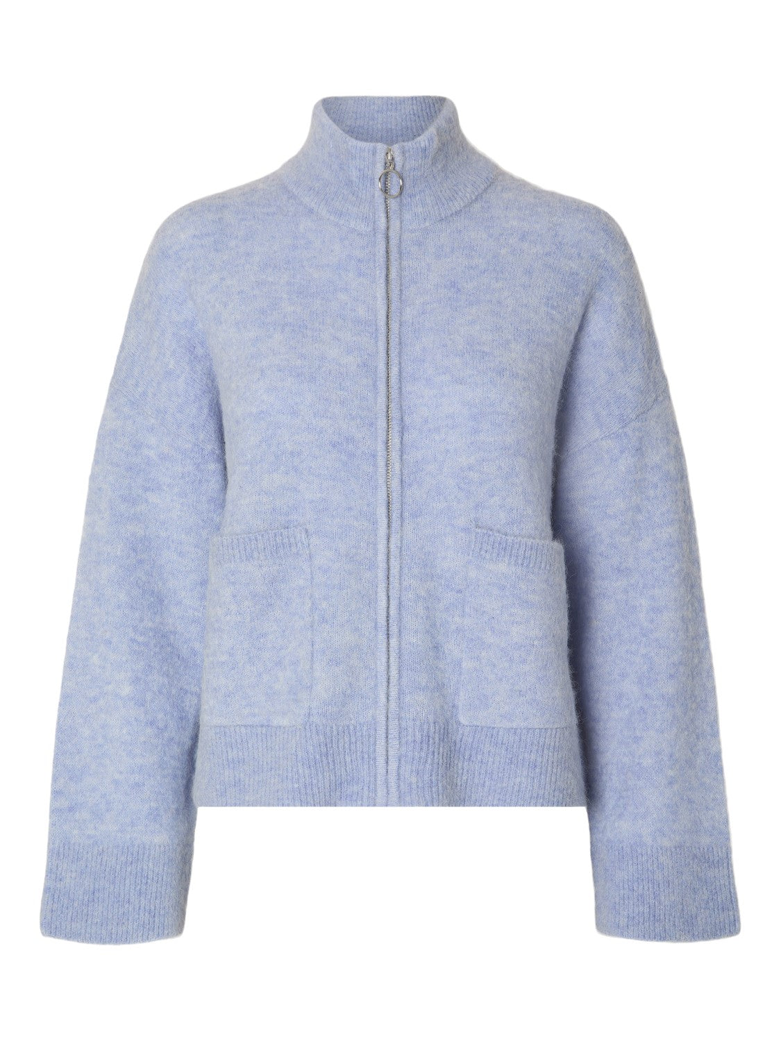 Sia Ls Knit Zipper Cardigan - Blue Heron Melange