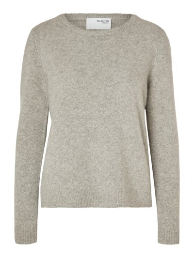 Manila LS Knit Cashmere O-Neck - Light Grey Melange