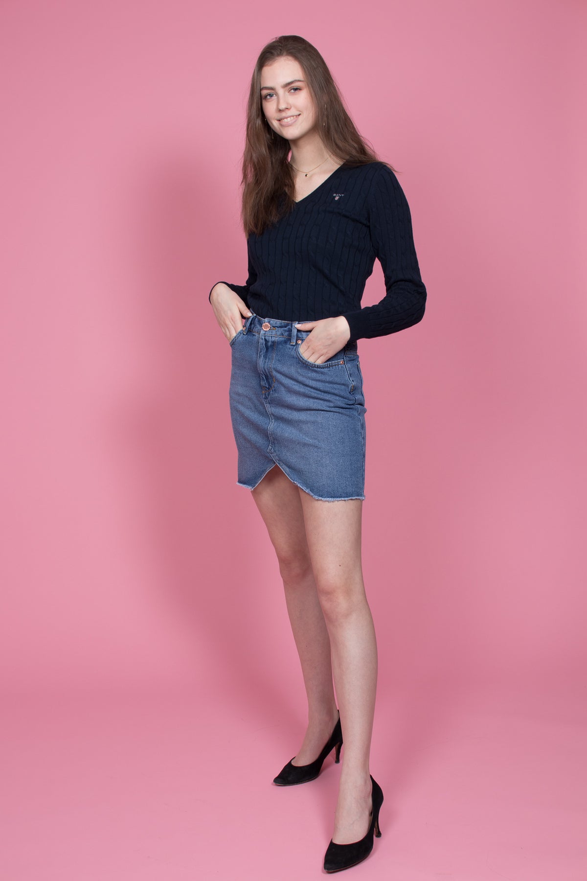 Stretch Cotton Cable V-neck - Evening blue - GANT - Gensere - VILLOID.no