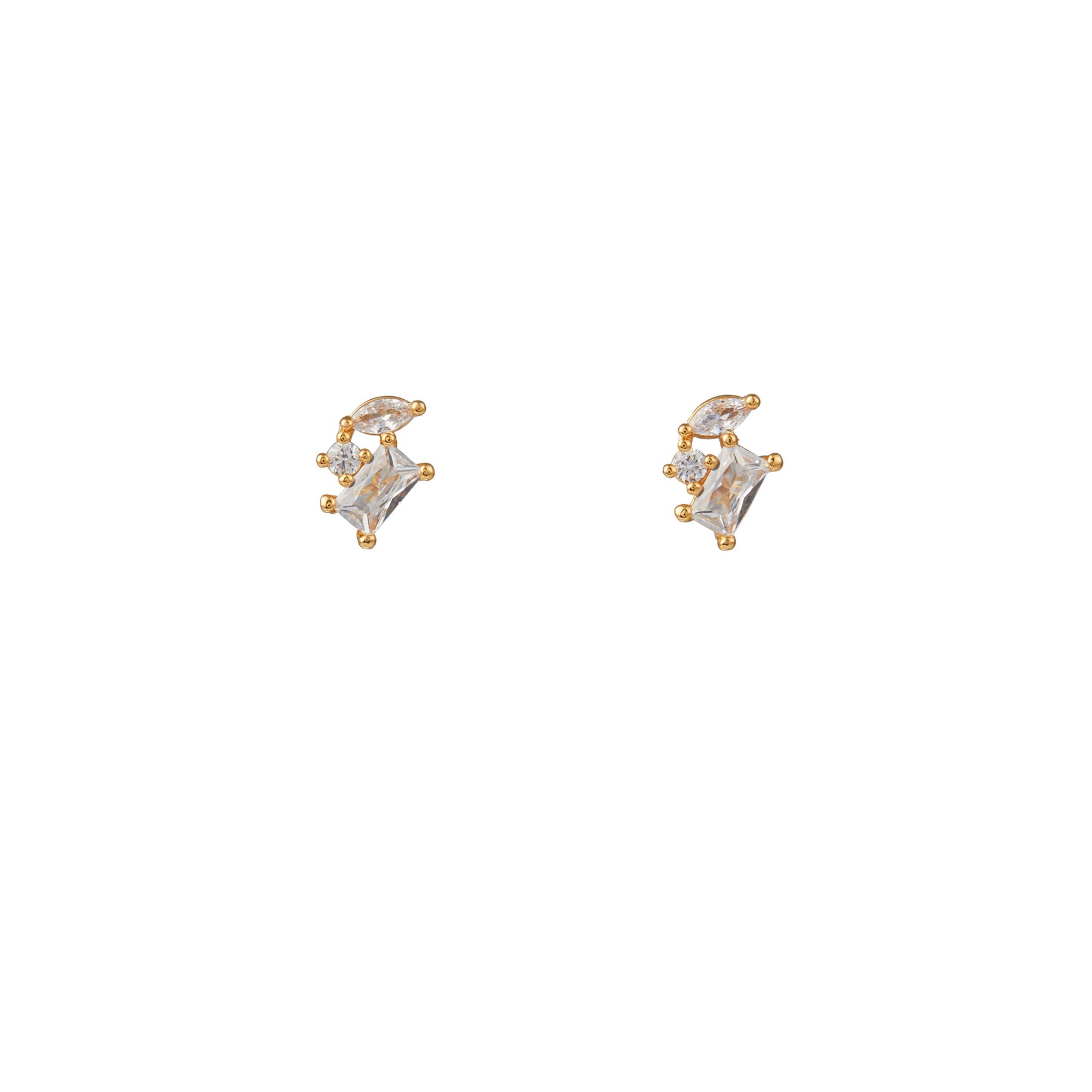 Mixed Stone Cluster Stud Earrings  - Crystal