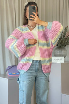 Vera Knit Cardigan - Pink/Light Blue/Yellow Pastel