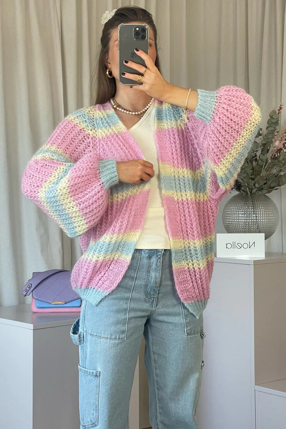 Vera Knit Cardigan - Pink/Light Blue/Yellow Pastel