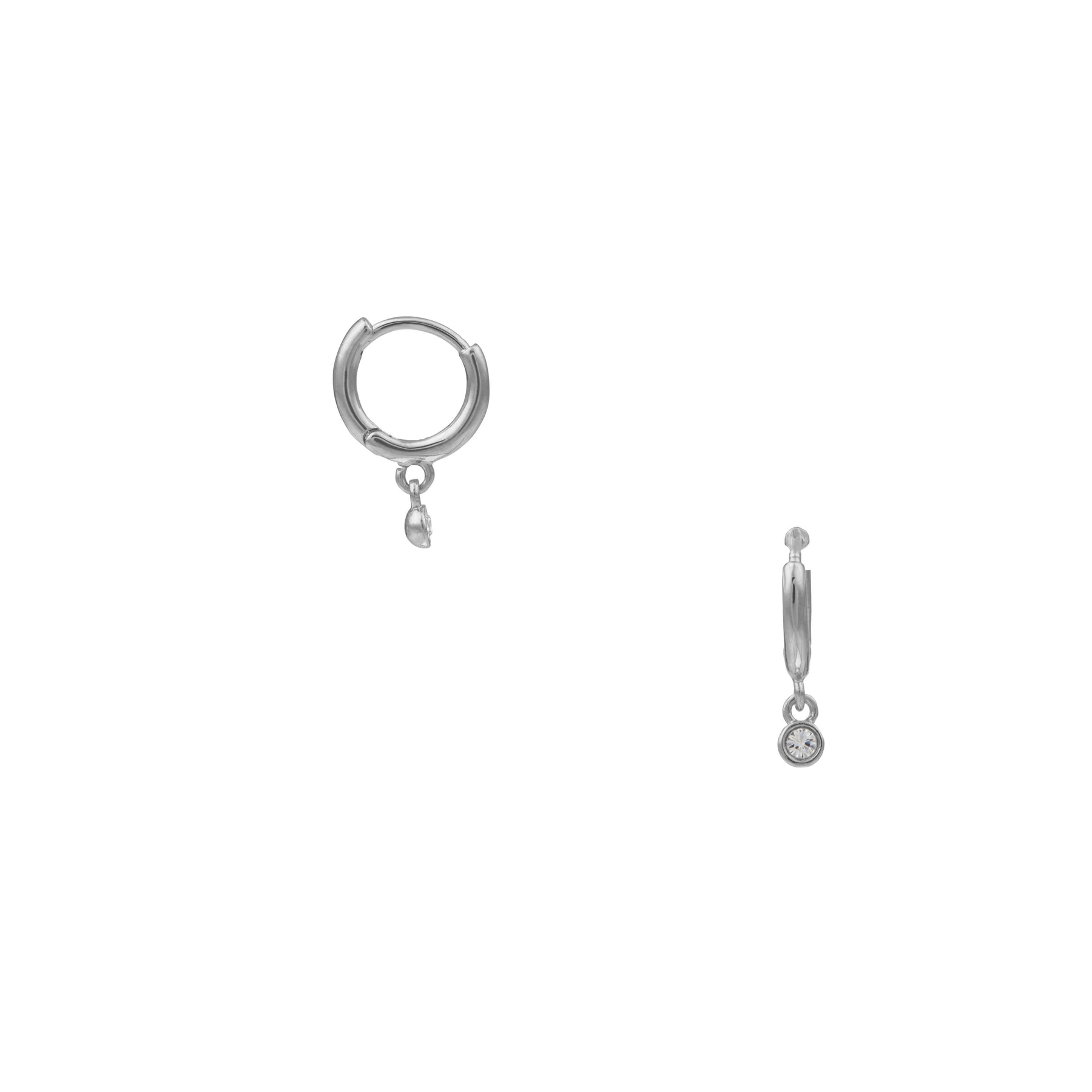 Mini Swarovski Drop Micro Hoops Cry - Silver Crystal
