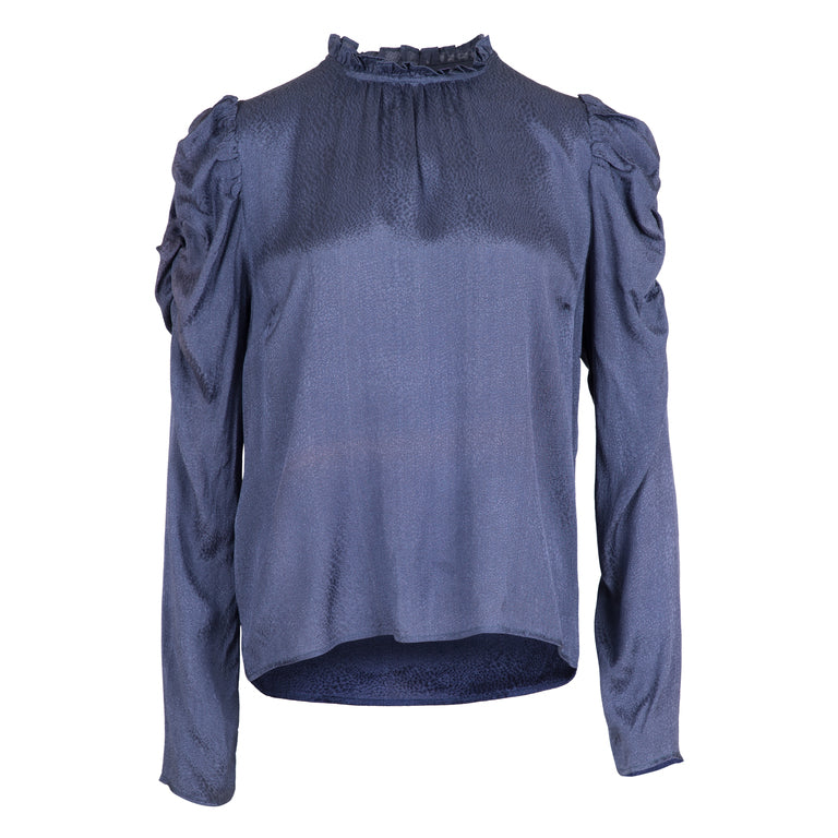 Letty Jacquard Blouse - Dusty Blue - Neo Noir - Bluser & Skjorter - VILLOID.no