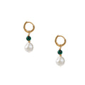 Malachite & Pearl Drop Huggie Hoop - Pearl