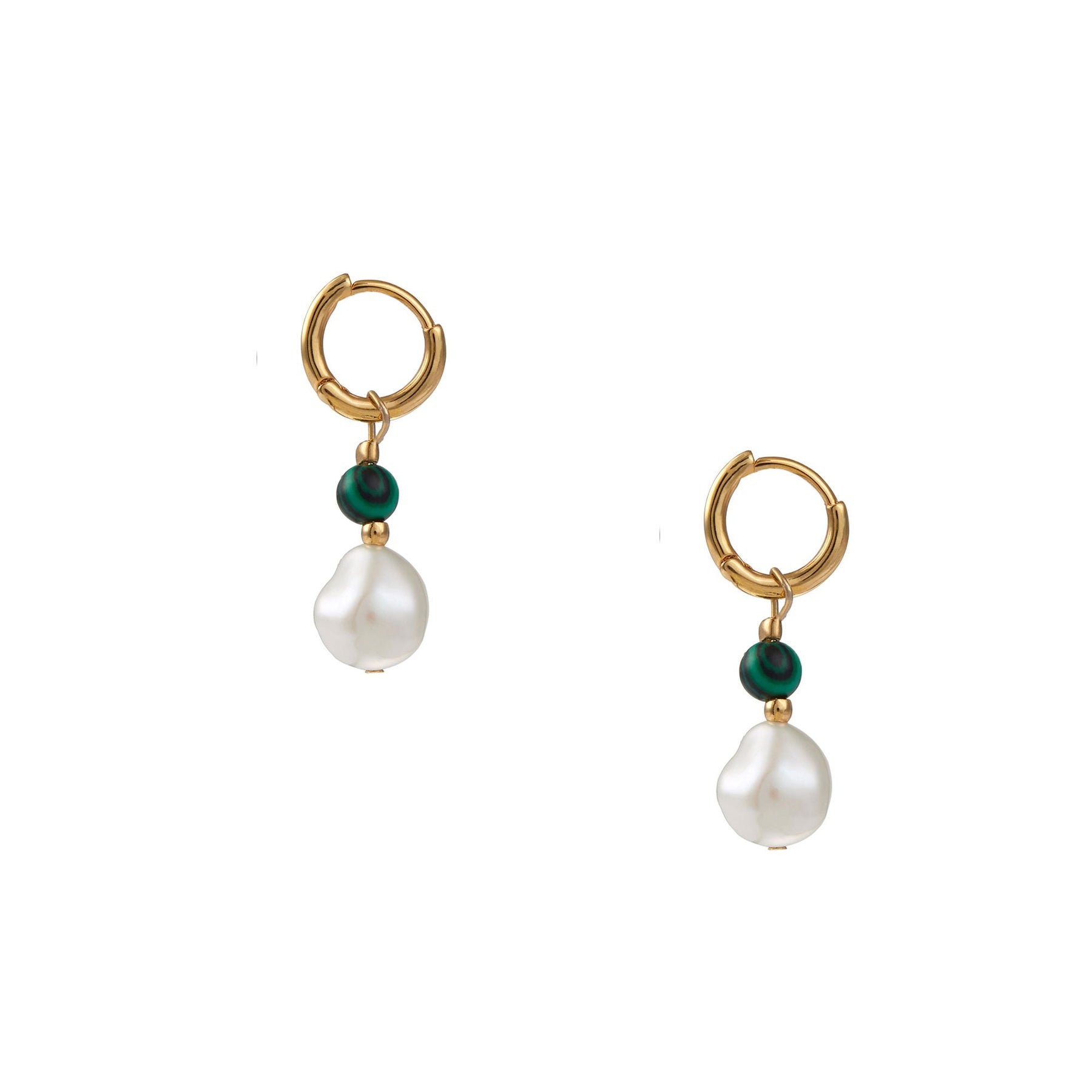 Malachite & Pearl Drop Huggie Hoop - Pearl