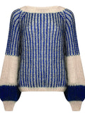 Liana Stickad Tröja - Cream/Cobalt Blue