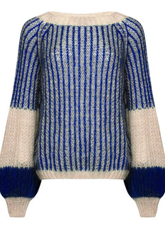Liana Knit Sweater - Cream/Cobalt Blue