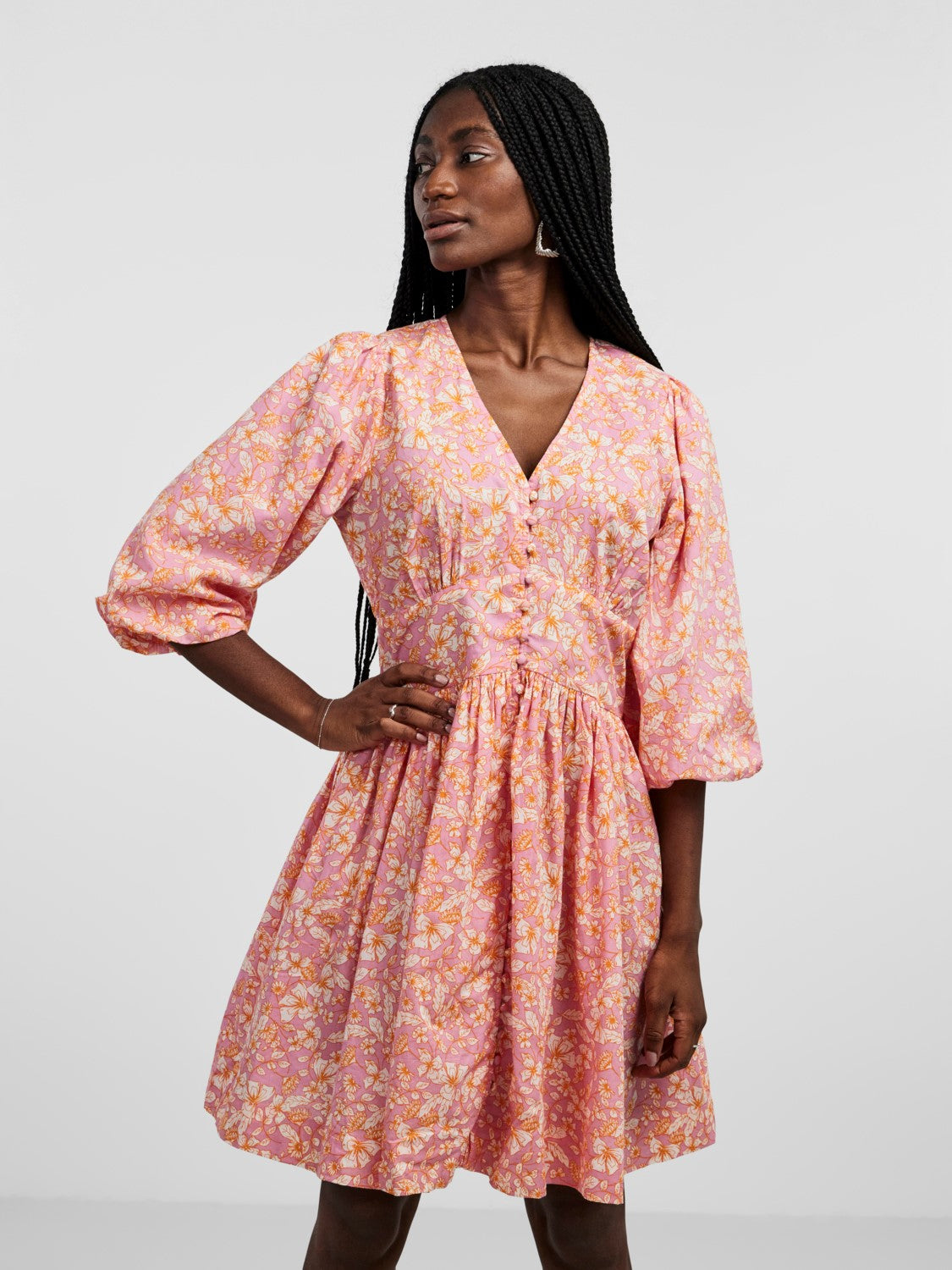 Yaslana 3/4 Shirt Dress - Rosebloom